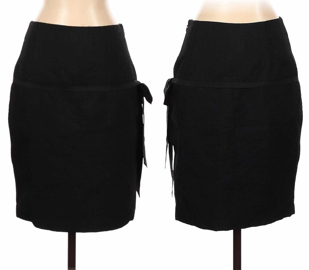 Tracy Reese Silk Blend Bow Textured Pencil Skirt Black Size 2